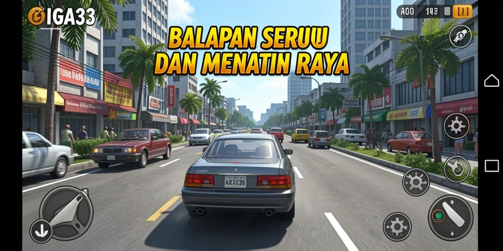 Screenshot utama GIGA33 menampilkan aksi balapan yang mendebarkan dan visual memukau.