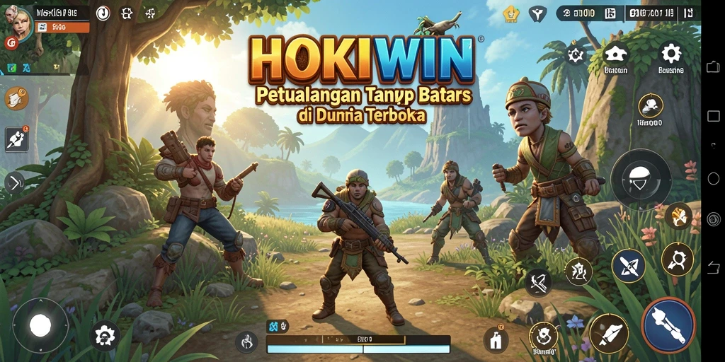 Tampilan gameplay HOKIWIN yang menampilkan dunia terbuka yang luas.
