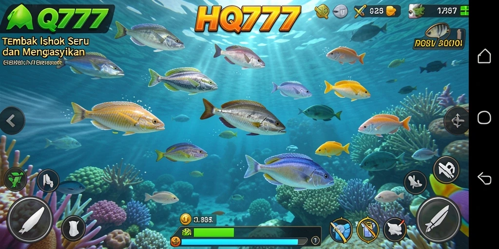 Tampilan gameplay seru HQ777 saat menembak ikan.