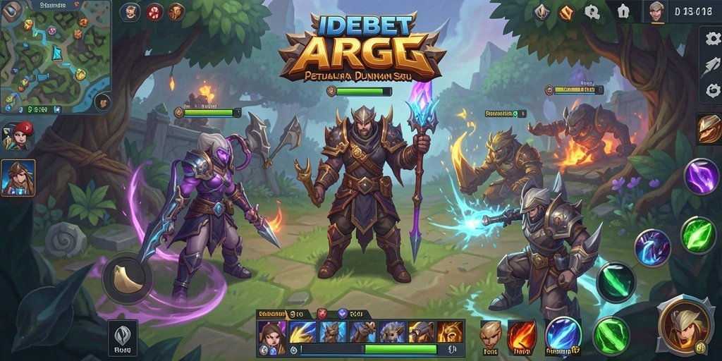 Screenshot utama gameplay ARPG IDEBET yang menampilkan aksi seru di medan perang.