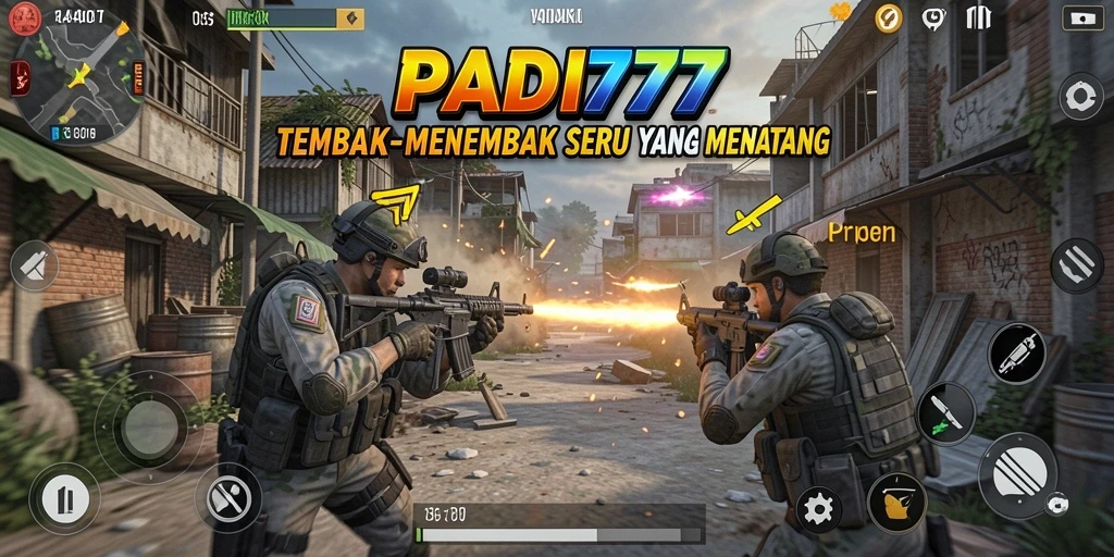 Tampilan gameplay seru dari PADI777, penuh aksi tembak-menembak.