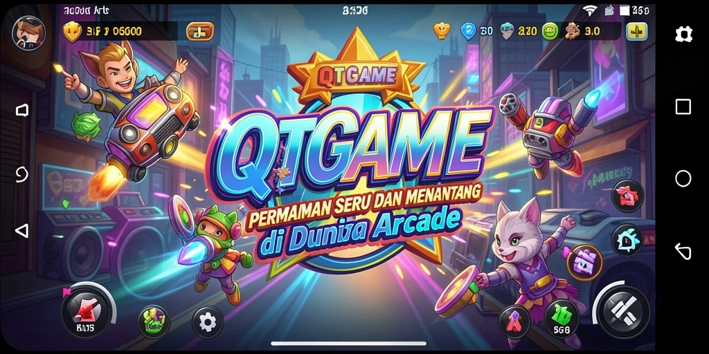 Screenshot QTGAME menampilkan aksi seru dalam permainan Arcade.