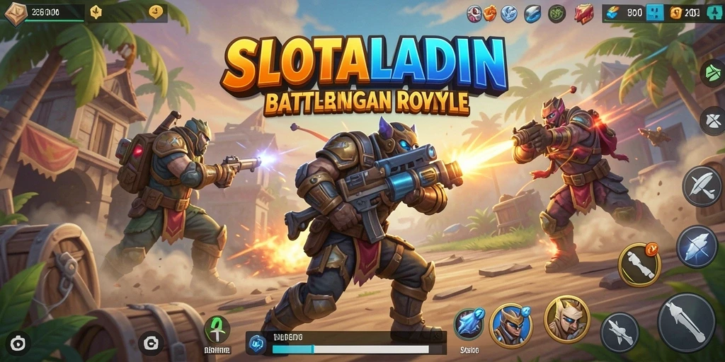 Tampilan gameplay seru di SLOTALADIN dengan aksi pertempuran Battle Royale.