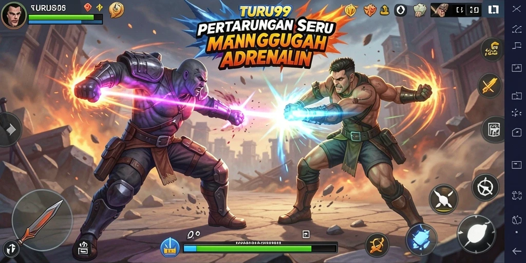 Tampilan dinamis dari gameplay Fighting TURU99 yang menegangkan.