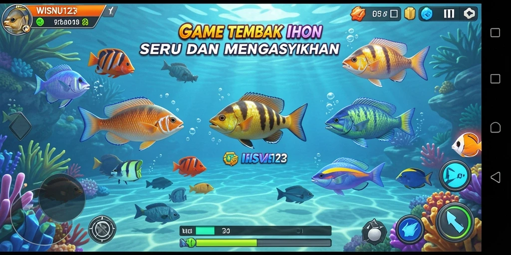 Tampilan gameplay menembak ikan yang seru dan mendebarkan.