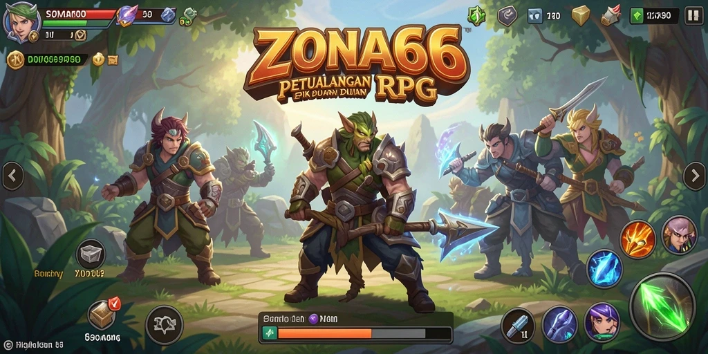 Screenshot gameplay ZONA66 menunjukkan aksi seru dalam pertempuran RPG.